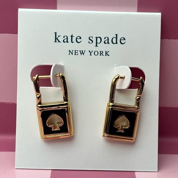 Kate Spade ♠️ Lock & Spade ♠️ NEW Enamel Gold Tone Earrings - Picture 1 of 3